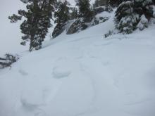 Photo of old crown and debris from likely natural avalanche.