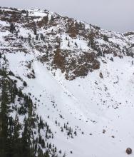 Wet loose slides running on around rocks on steep south facing aspects.