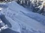 Natural deep slab avalanche that reloaded. The newer looking debris is from dropping a small cornice onto the reloaded slope. 