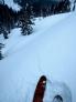 Long shooting crack triggered by a ski kick on a wind loaded test slope