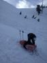 Skier with debris field.