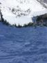 Avalanche debris field. The path dog legs out of sight to the left. 