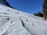 Hard firm wind affected snow near tree line @ 8800'.